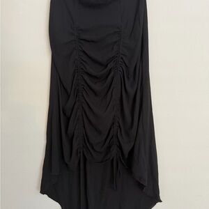 Black Bead Black Ruched High-Low Skirt